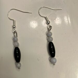 Black onyx and light blue semi precious stone earrings.